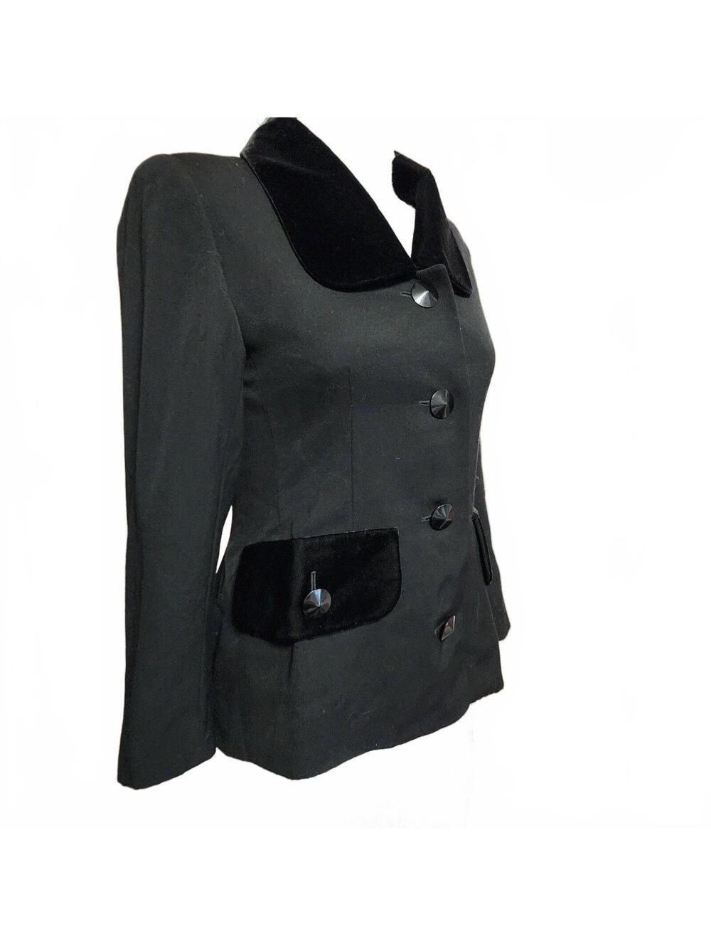 Vintage Givenchy Couture Paris Black Wool Velvet Blazer France S
